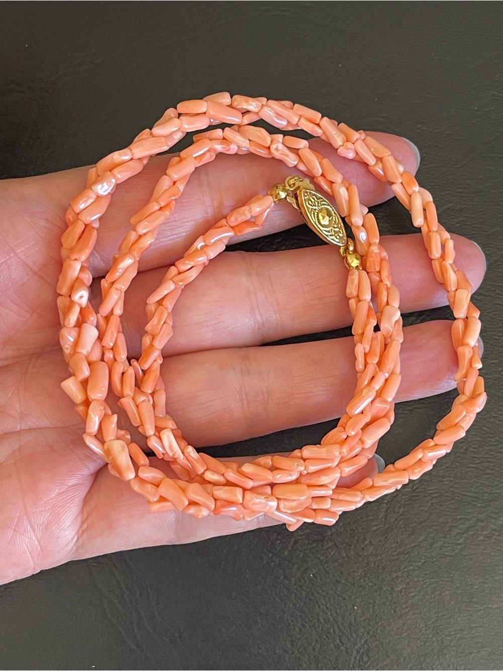Vintage genuine pink Coral Beaded Braided Necklace
